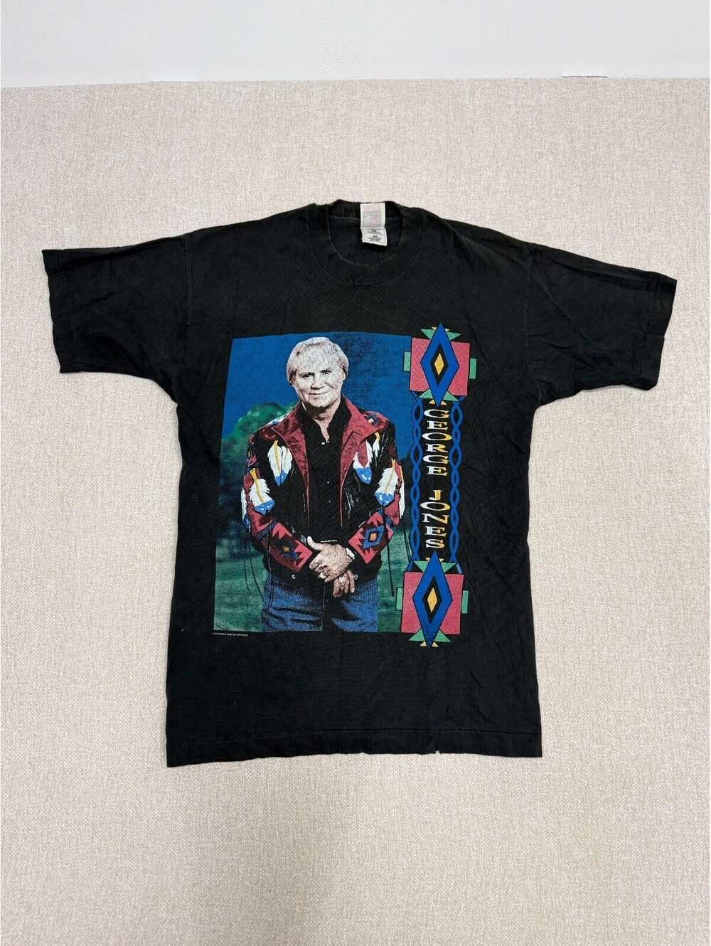 Vintage 90s George Jones High Tech Redneck Tour T Shirt Mens Large Black Single
